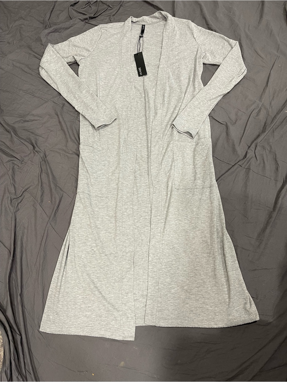 Light Gray Long Open-Front Maxi Cardigan